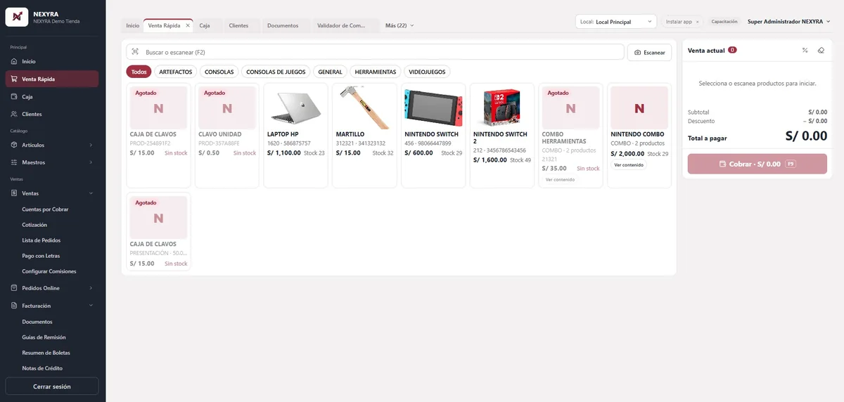 Venta rápida del sistema para tiendas